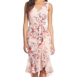 Eliza J Floral Ruched Chiffon Wrap Dress